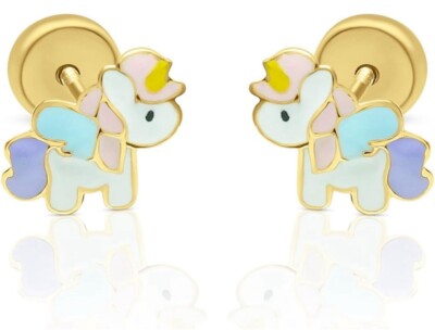 Fünf Sterne Juwelier 14k massiv Gold Einhorn Ohrstecker für Mädchen 