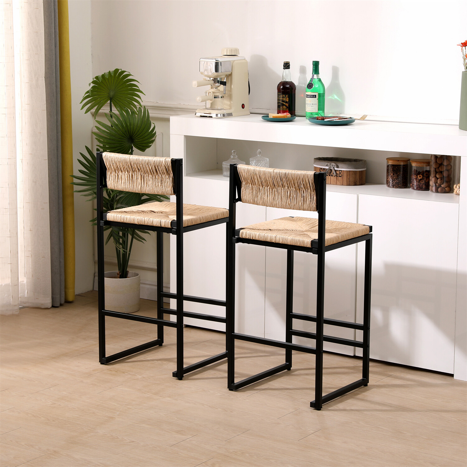 Set of 2 Bar Stools Modern Counter Height Bar Stool Kitchen Dining Chair US