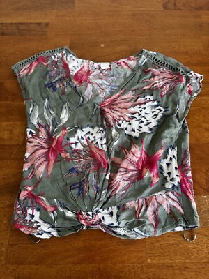 Roxy Quiksilver Womens Top Floral Medium Cropped Sleeveless Green