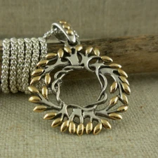 Small Round Sterling Silver Celtic Tree of Life Pendant 18K Accents Keith Jack