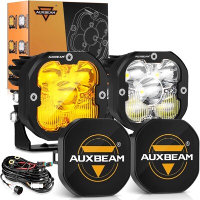 AUXBEAM 3'' 80W LED Work Light Bar Combo Fog Driving Lights Pods + Covers Shield