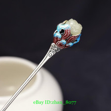 Retro Chinese Hairpin Cloisonne Hairpin Inlaid with Hotan Jade Hanfu Headdress