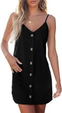 AlvaQ Black Women Dress Strappy Button V Neck Sleeveless Beach Sundress XL
