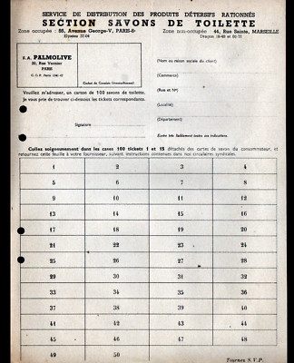 MARSEILLE / PARIS (13./ VIII.) VERTRIEB / SEIFENABTEILUNG ''PALMOLIVE'' 1941