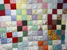 Handmade Vintage Granny Square Baby Quilt Blanket Eyelet Trim Floral 42x 44