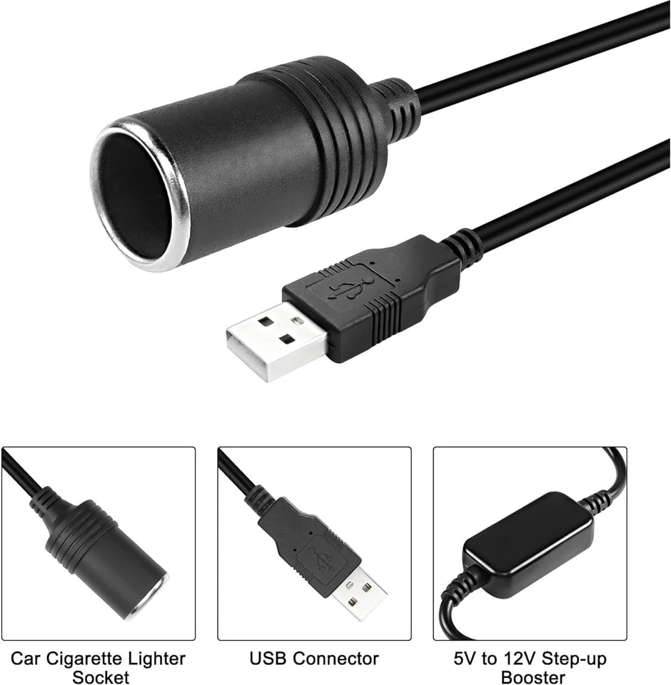 2pcs Car Cigarette Lighter Socket Female Converter USB To 12V Adapter Cable Cord - Image 2 of 4