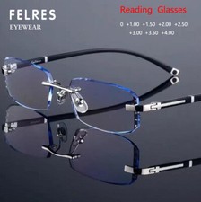 Men Women Rimless Blue Light Blocking Reading Glasses Classic Presbyopic Glasses