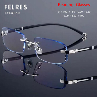 Men Rimless Blue Light Blocking Reading Glasses Classic Presbyopic Glasses New