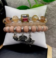 3 PC Handmade Boho Beaded Stackable 6.5  Plus Stretch Bracelet Set New B1328