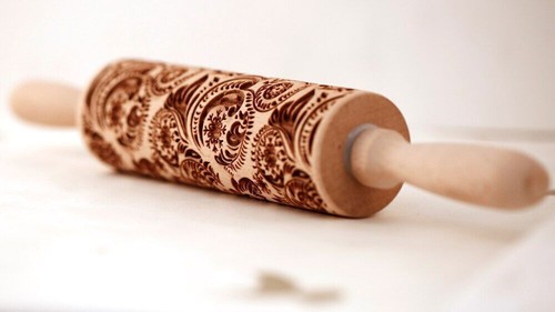 Deep Engraved Wooden Embossed Cookies Flower Rolling Pin - Picture 6 of 26