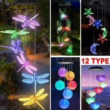 Solar Color Changing LED Wind Chime Garden Yard Hanging Light Walkway Lamp Decor