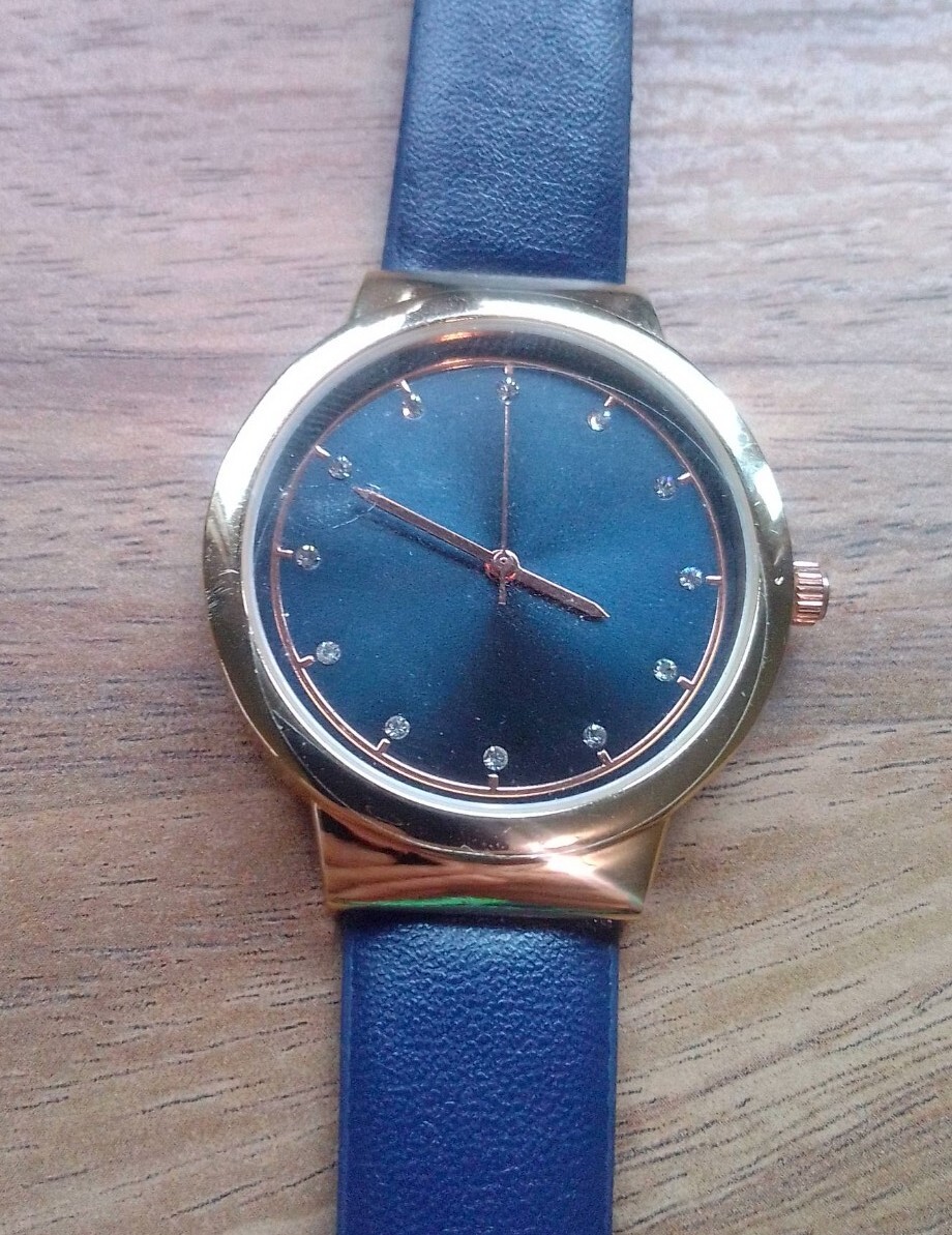 Ladies LBVYR CE Rose Gold Tone Rhinestone Blue Band Ladies LBVYR CE Rose Gold Tone Rhinestone Blue Band