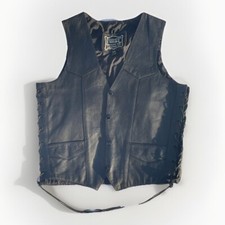 Vintage First Mfg. Co. Black Leather Motorcycle Vest w/Lace Sides Men's Sz. 38