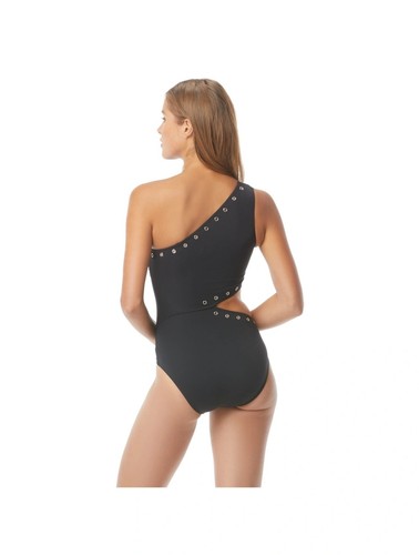 Michael Michael Kors Black Cruise 2020 One Shoulder Side Out Rivets, Sz 12, NWT - Picture 2 of 12