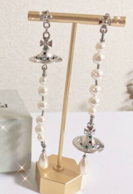 Vivienne Westwood Broken Pearl Earrings Shiver &Gold Long Pearl