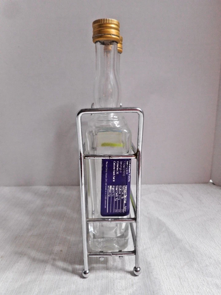 Coffee Bar 4 Empty Flavoring Bottles 3.4oz Size W 4 Section Metal Rack 8"x2"    - Image 2 of 4