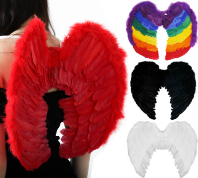 FEATHER ANGEL WINGS ADULT FAIRY FANCY DRESS COSTUME ACCESSORY LARGE 50CM X 40CM