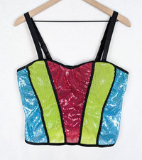 oppa! Sequin Corset Bustier Crop Top Neon Rave Festival Party Club Y2K size 3X