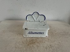 Alter Blech Wandbeh&auml;lter &bdquo;Allumettes&ldquo; Shabby Frankreich Weiss Blau Brocante Deko
