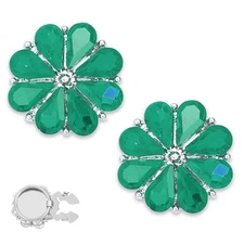 Rhinestone Buttons Cover, 2Pcs Sunflower Button Cover, Green(Silver Tone)