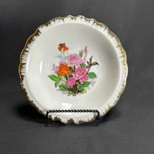 Vintage Scalloped Gold trim Hand Painted Bowl with Floral Pattern