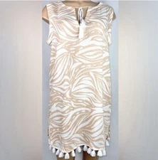 Rachel Zoe NWT Women’s S Peachy Tan Tassel Trim Linen Rayon Casual Beach Dress