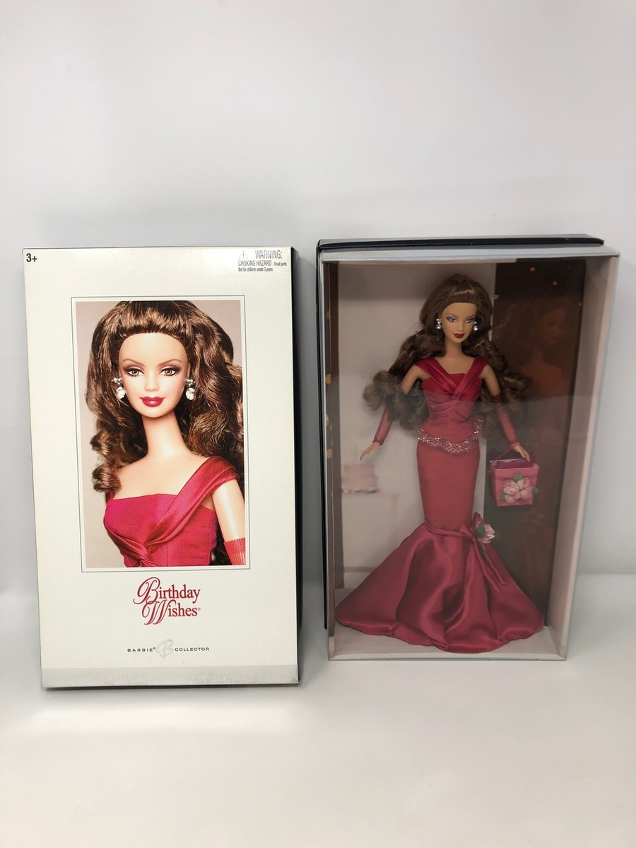 Birthday Wishes Barbie Doll Red Dress Brunette 2004 Silver