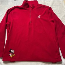 Vintage Disney Mickey Mouse Red Fleece Embroidered Quarter Zip Sz XL Pullover