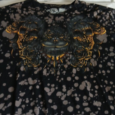 Affliction T-Shirt Herren Kurzarm 2XL Druckgrafik Schwarz Beige Baumwolle