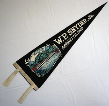 W P Snyder Jr Vintage Pennant Black 17" Marietta Ohio Steam Sternwheeler Towboat