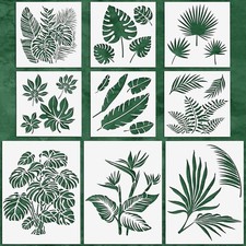 9 Pieces Reusable Painting Stencil Tropical Stencil Plastic Paint Stencils Summe