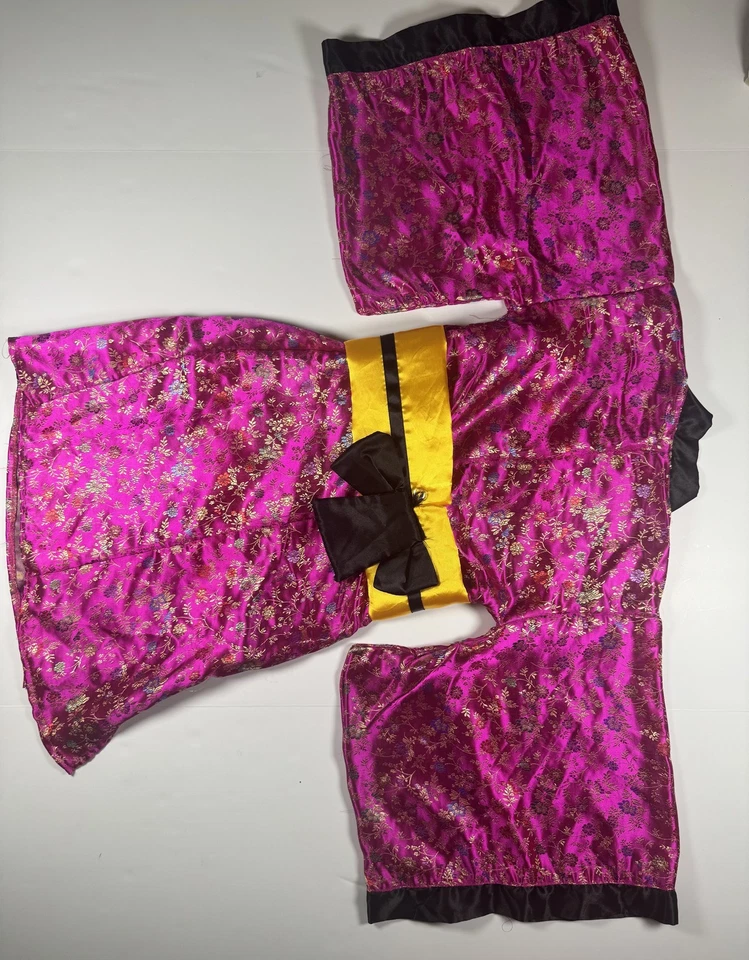 Bata Kimono Rosa Floral Niñas Pequeña 3-4 Años Satén Disfraz Vestir Faja Amarilla Foto 3 de 4