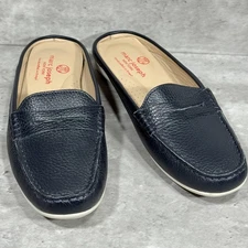 Marc Joseph New York Rosemary Navy Blue Leather Mules Slip On Women's Size 6.5