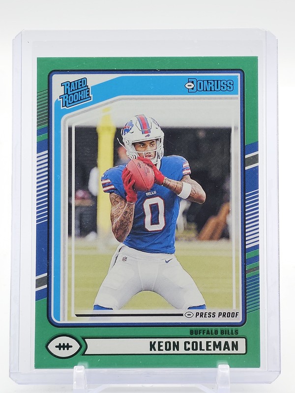 KEON COLEMAN 2024 DONRUSS PRESS PROOF GREEN RATED ROOKIE #358 BILLS Q5099