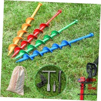 13'' Heavy Duty Spiral Tent Stakes Drill-In Ground Anchors 4-Color 8 Pack