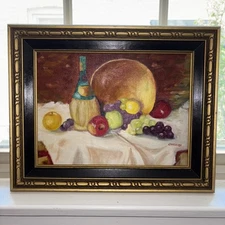 Vtg Still Life Fruit and Wine Original Oil Painting Framed Signed O. Weaver