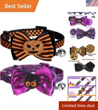 2-Pack Halloween Cat Collars - Breakaway with Pumpkin  Spider Bow Tie Style