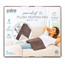 Pure Enrichment PureRelief XL Plush Heating Pad 12  x 24  6 Heat Settings Gray