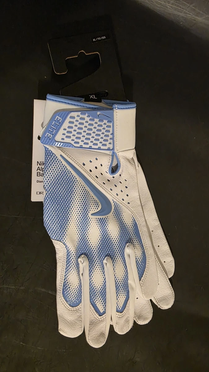 Guantes de bateo de béisbol Nike X-Large Alpha Elite blanco azul FD7816-130 NUEVOS CON ETIQUETAS $74