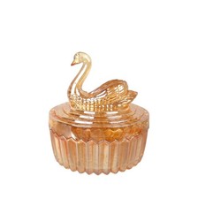 Vintage Amberina Jeanette Glass Swan Trinket Covered Dish w/Lipstick Holder