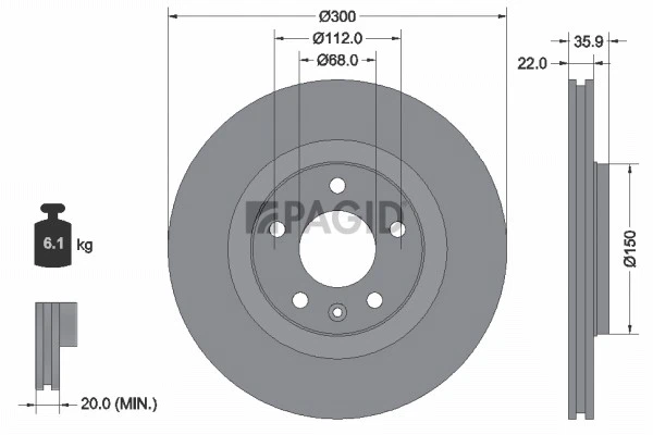 2x PAGID Disque De Frein Ventilé Extérieur Ø300mm Audi A4 Avant 8ED B7 8E5 B6 - Photo 1/1