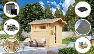 Saunahaus Gartensauna Sauna TURKU 2 258x228cm 40mm +SPARSET MIT OFEN / AM LAGER+