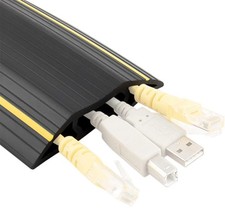 13Ft Floor Cable Cover, Floor Cord Protector 3 Channels Contains Cords Black