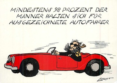 AK - Loriot Cartoon - Männer als Autofahrer - Rotes Cabrio - Humor Satire - Auto