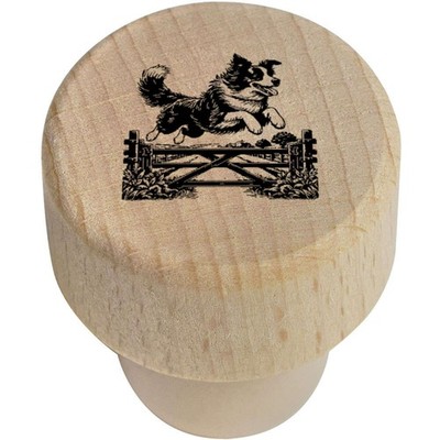 19 mm ''Border Collie Jumping Farm Gate'' Holz Flaschenverschluss / Korken (BS00033486)