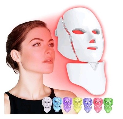 SDKWDH Red Light Photon Facial Mask, Remote Control, 7 Custom White 01 .