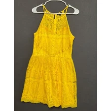 As U Wish Yellow Lace Dress XL JR SIZE Sleeveless Lined Flowy Romantic Bohemian