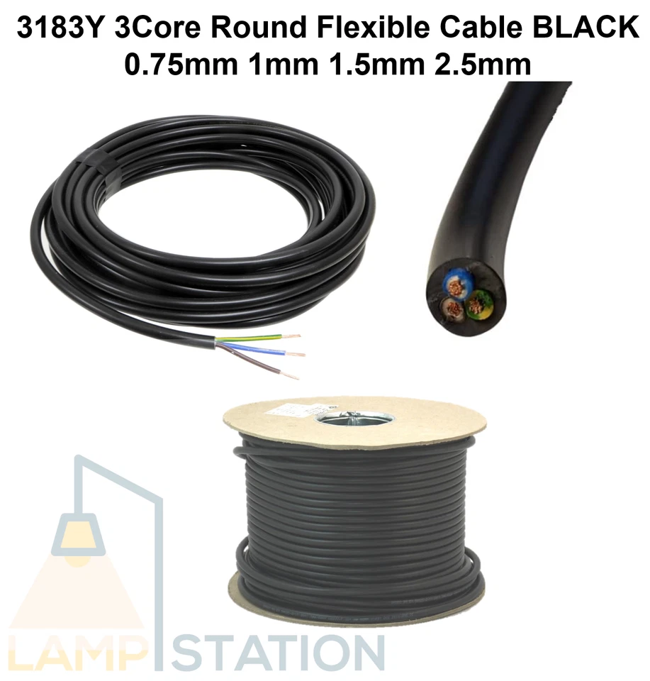 LAMPSTATION 3183Y 3 Core 0.75mm 1mm 1.5mm 2.5mm PVC Flexible Lighting Cable 6A 10A 16A 25A