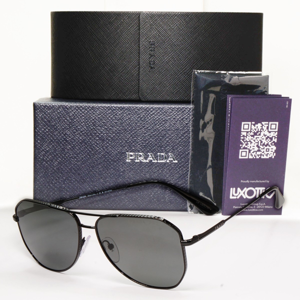 Prada Sunglasses Glass Lens Black Metal Pilot PR63XS SPR 63X 1AB