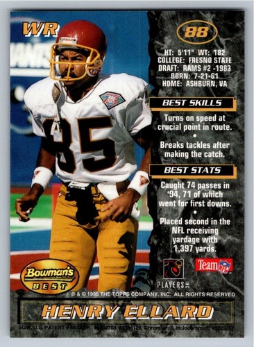 1995 Bowman's Best Washington Redskins Henry Ellard #88 Football Card - Picture 2 of 2